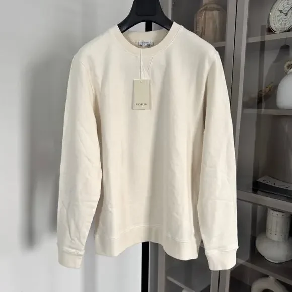 SUNSPEL Loopback Undyed Sweatshirt Large NEW Cream Cotton Crewneck Pullover